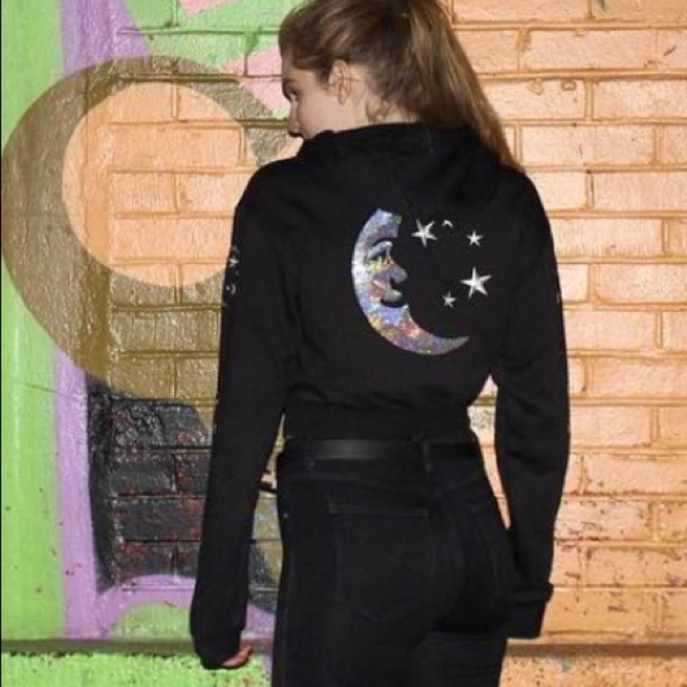 Stars and Moon Black Crop Sweatshirt Hoodie Kuccia